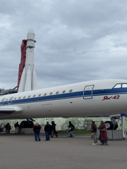 Visitor tours Soviet aerospace exhibits at Moscow's VDNH center