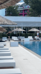 Roller skating poolside exercise class at Turkish resort