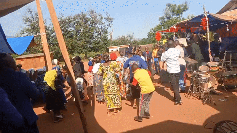 Community celebration with music and dancing in Kalemie, DRC