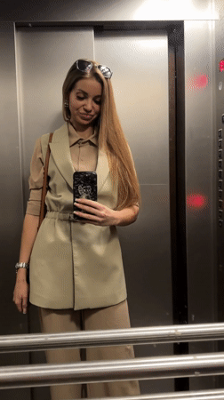 Woman photographed indoors wearing Calvin Klein in Erdemli, Turkey