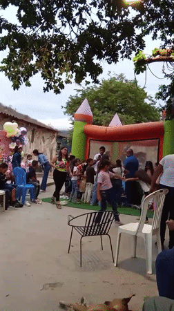Children enjoy bounce house party in Juan Griego, Venezuela