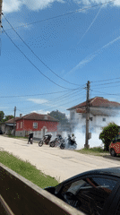Motorcyclists perform street stunts in Bulgarian residential area