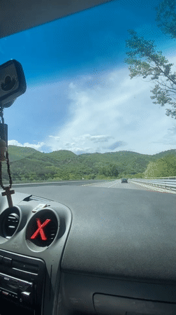 Dashboard camera records highway drive through Bulgarian countryside