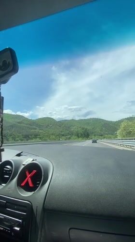 Dashboard camera records highway drive through Bulgarian countryside