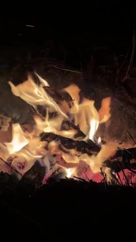 Nighttime campfire documented in rural Russia by lone witness