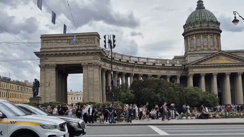 Saint Petersburg landmarks and canals on a busy summer morning