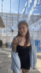 Woman spotted at ribbon-decorated outdoor cafe Wednesday morning