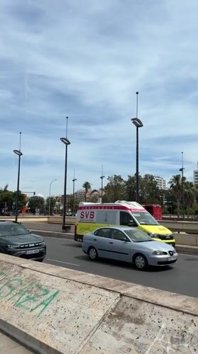 Valencia street scenes capture ambulance, blooming trees, construction activity