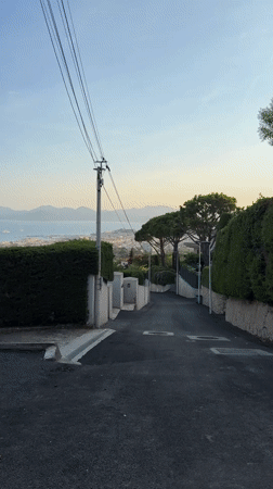Evening stroll documented through scenic Cannes neighborhoods and coastal views