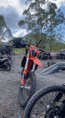 Dirt bikes and riders gathered in Kintamani, Indonesia