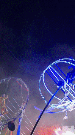 Light-decorated performers stage nighttime show in Gabrovo, Bulgaria