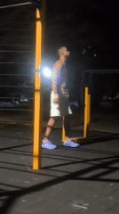 Late-night workout session at an outdoor gym in Dimitrovgrad