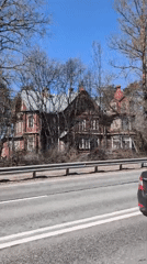 Historic mansion observed from vehicle in Sestroretsk, Russia