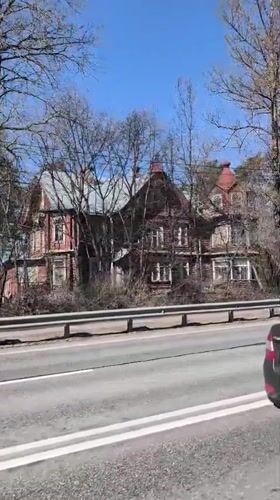 Historic mansion observed from vehicle in Sestroretsk, Russia