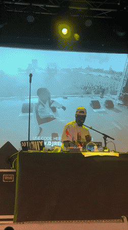 DJ performs evening set at decorated venue in Cologne