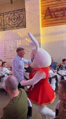 Bunny mascot entertains guests at Neftekamsk celebration event