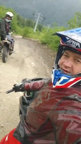 Dirt bikers spotted on mountain road near Adlerskiy, Russia