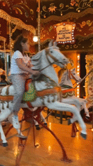 Rainy evening carnival rides and grey cat captured June 1