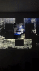 Video art projection displayed in dimly lit room in Шебунино