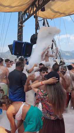 Foam party on a boat deck in Alanya, Turkey