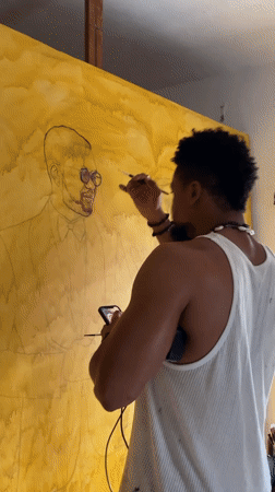 Portrait painter at work in an Ado, Nigeria studio
