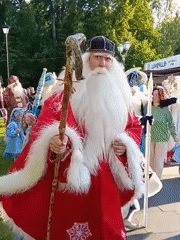 Ded Moroz procession along Petrozavodsk's waterfront in summer