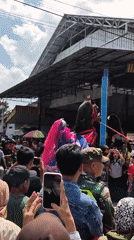 Decorated horses perform at a street festival in Grantung, Indonesia