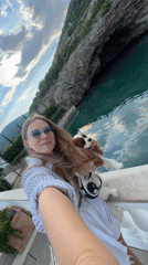 Cavalier spaniel out and about on the Montenegrin waterfront