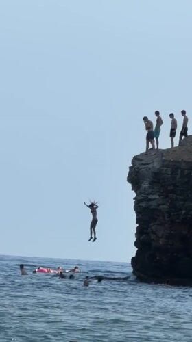 Cliff jumping into the Adriatic at Budva, Montenegro