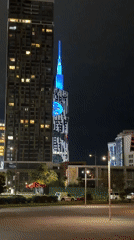 Batumi's lit-up tower and Ferris wheel on a summer night