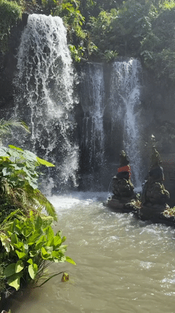 Sukawati waterfall and temple architecture documented by witness
