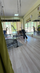 Rebounder fitness class in session at a Sochi gym