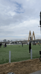 Cricket game played near Millennium Bridge in Kazan, Russia