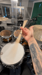 Drum set setup captured in Шемякино, Russia
