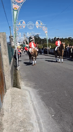 Religious procession with decorated statues proceeds through Barcelos, Portugal