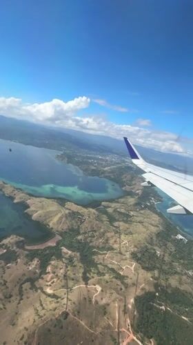 Aerial view captured over tropical Labuan Bajo waters