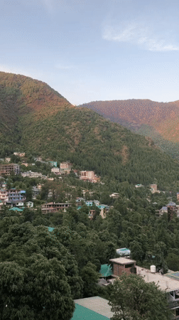 Aerial view captured of Dharamkot mountain town, India
