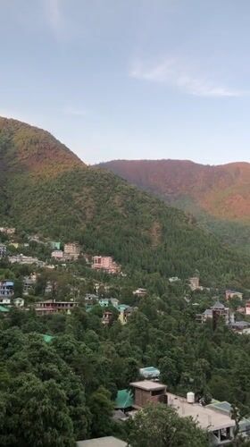 Aerial view captured of Dharamkot mountain town, India