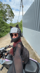Cat-ear helmet motorcycle outing with a side of home decor