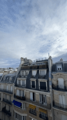 Rooftop panorama across classic Parisian architecture on a cloudy morning