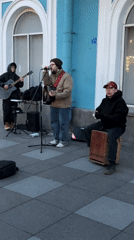 Saddled horses spotted near pillars in Saint Petersburg