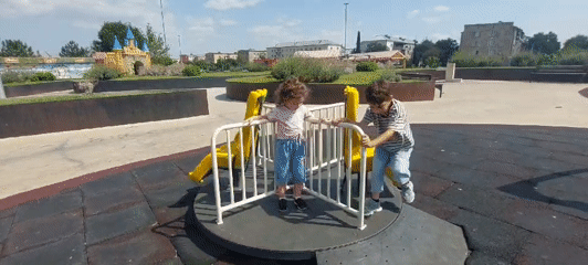 Playground afternoon at a Rustavi park, lavender in bloom