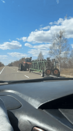 Russian-flagged tractor spotted on highway near Ilyinovka