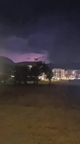 Thunderstorm rolls into Bar, Montenegro at sunset