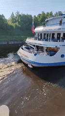 Two cruise ships transit Moscow Canal at Iksha Lock