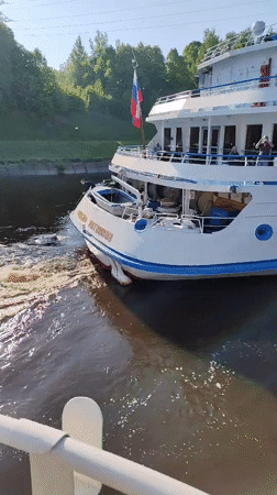 Two cruise ships transit Moscow Canal at Iksha Lock