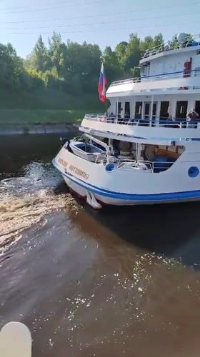 Two cruise ships transit Moscow Canal at Iksha Lock