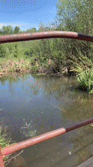 Family explores rural Russian village bridges with young child