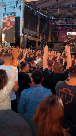 Pendulum live on stage before a packed outdoor crowd in Riga