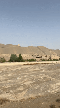Dry riverbed captured near ancient caves in Dunhuang, China